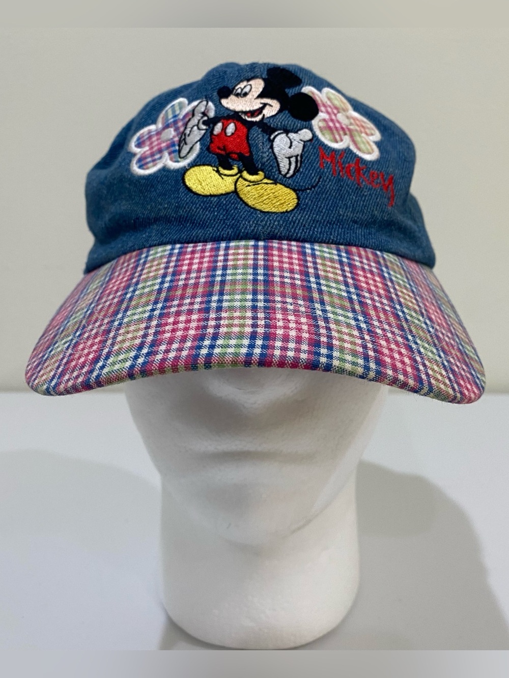 Vintage Mickey Unlimited Hat Cap Womens One Size Plaid Mickey Mouse Disney